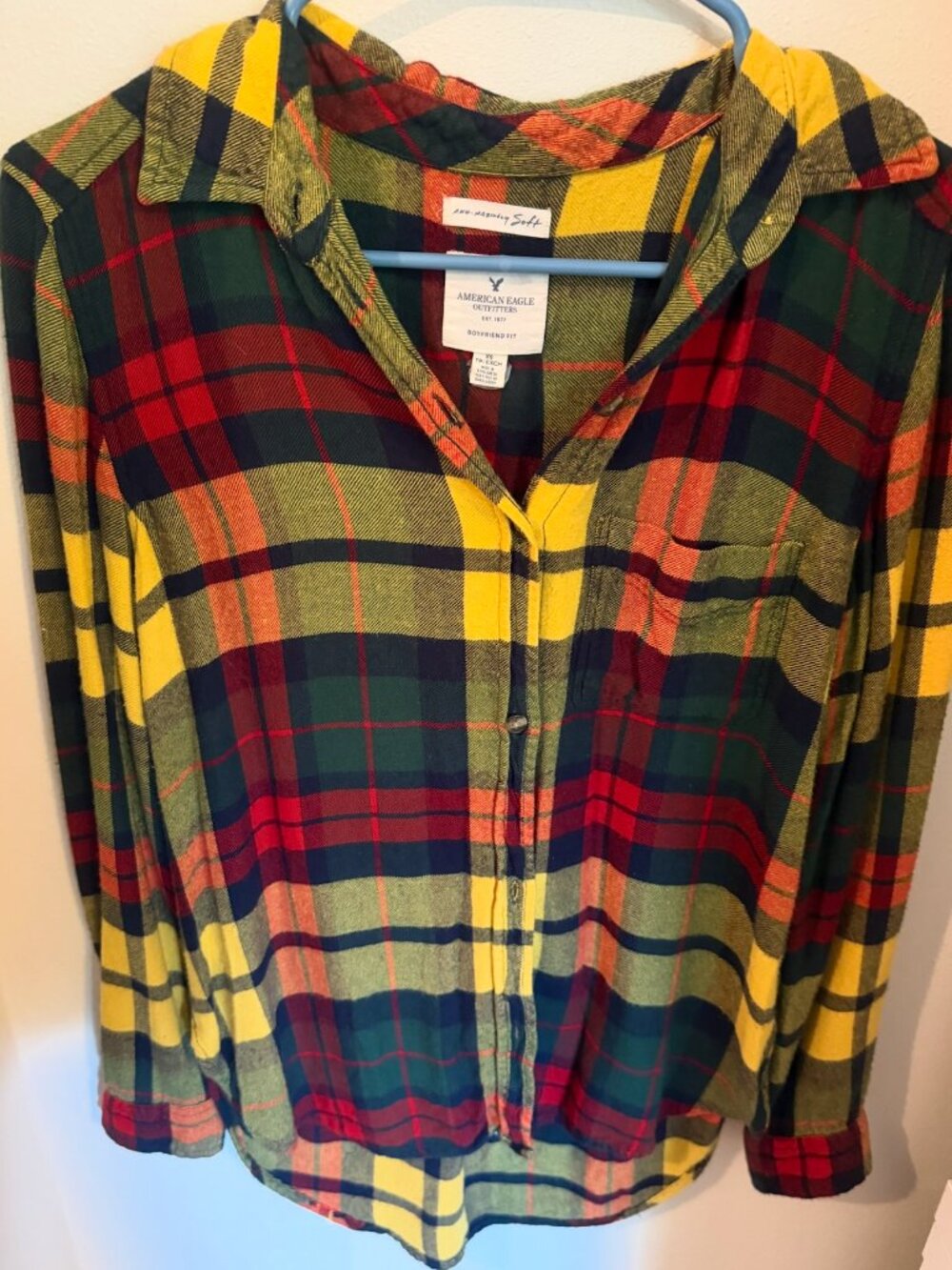 American Eagle XS Soft Plaid Flannel Boyfriend Fit